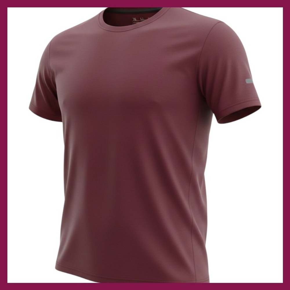 Mens XL Burgundy Short Sleeve Athletic Performance Running T-Shirt Reflective XL